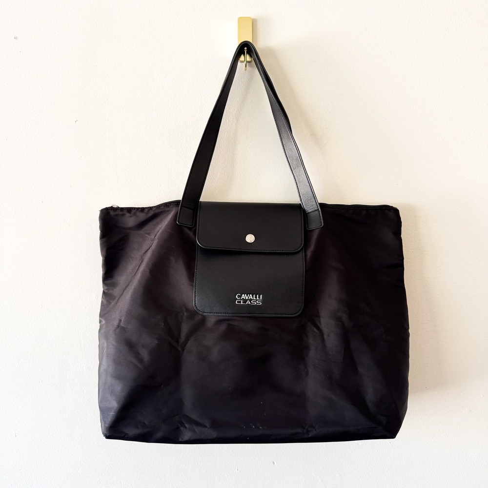 Cavalli Class Nylon Black Weekend Tote Bag